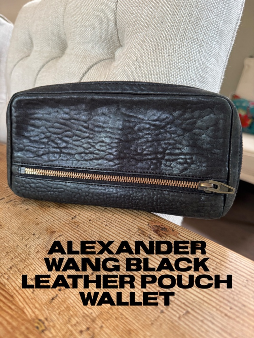 Alexander Wang Black Textured Leather Toiletry Pouch